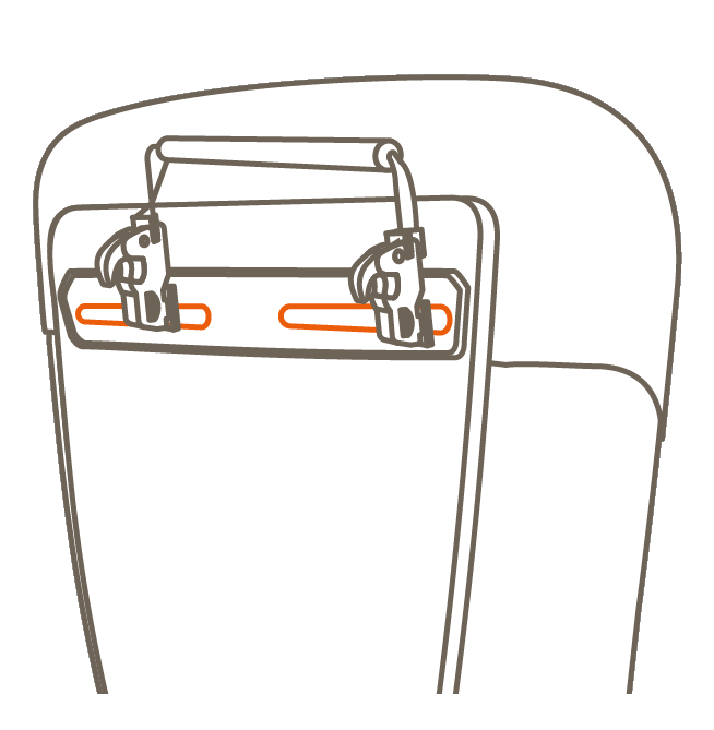 Die Grafik zeigt, wie die R&uuml;ckseite einer Fahrradtasche mit dem QMR-Befestigungssystem.